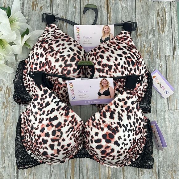 Women's Plus Underwire Leopard’s Print Plunge Bra 2-Pack Size 46DD - Picture 1 of 5